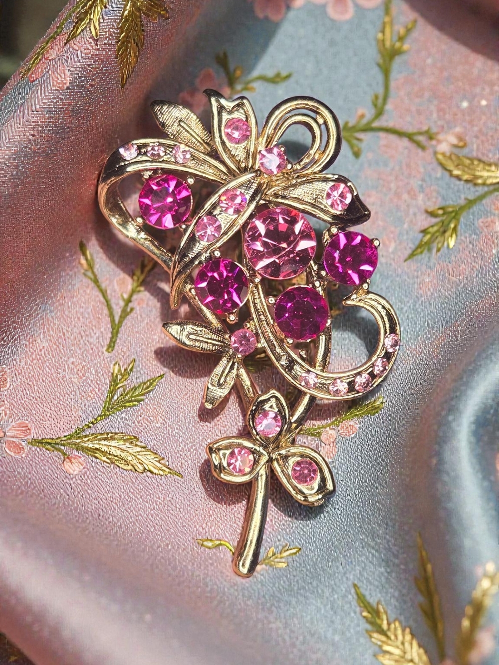 Pink Crystal Floral Brooch
